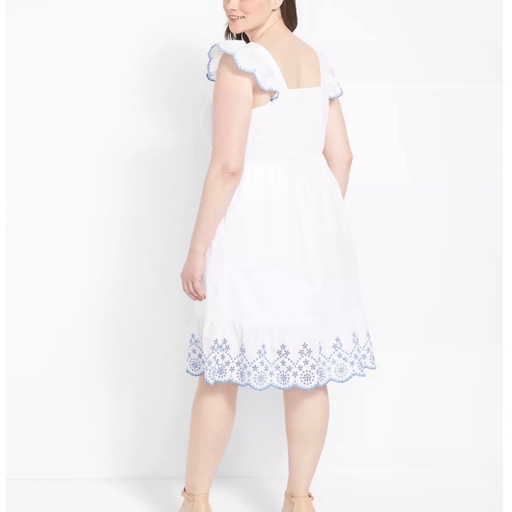 Lane Bryant Short Flutter Sleeve Square Neck Embroidered Dress Size 14 - Picture 2 of 8